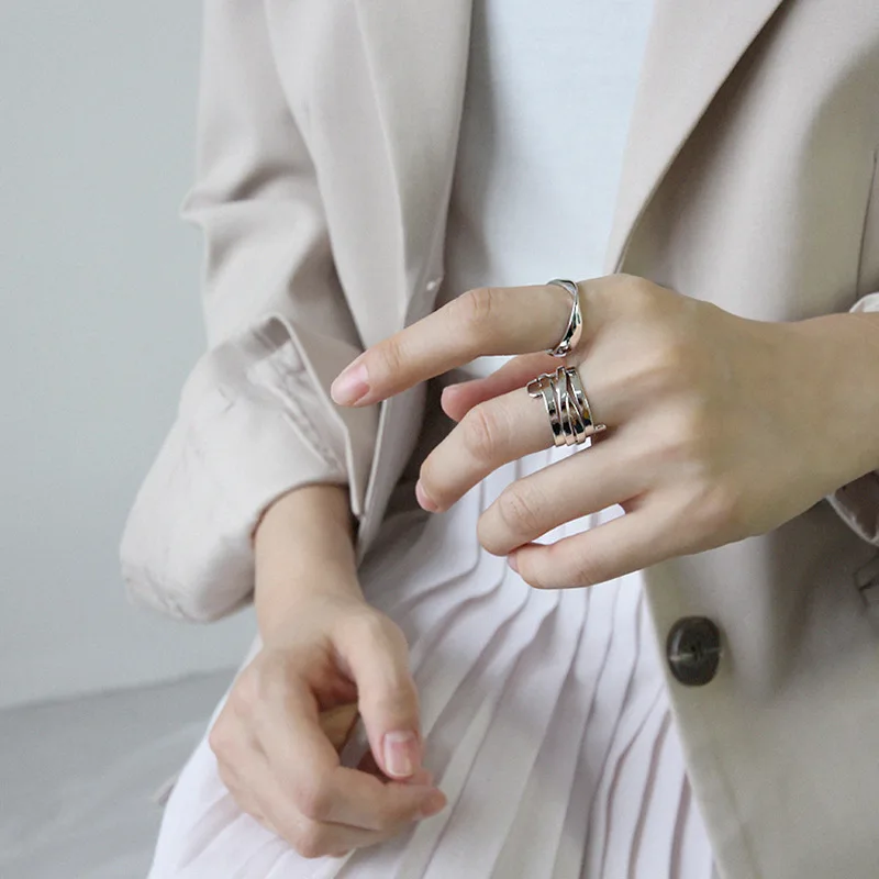Форзац INS стиль простые Многослойные намотки Открытые Кольца для женщин тренд 925 пробы серебряные модные ювелирные изделия