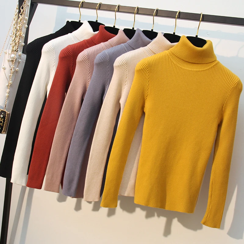 

HLBCBG Loose Turtleneck LapelneckWomen Autumn Winter Sweater Thick Warm Pullover and Sweater Soft Long Sleeves Jumper Femme Pull
