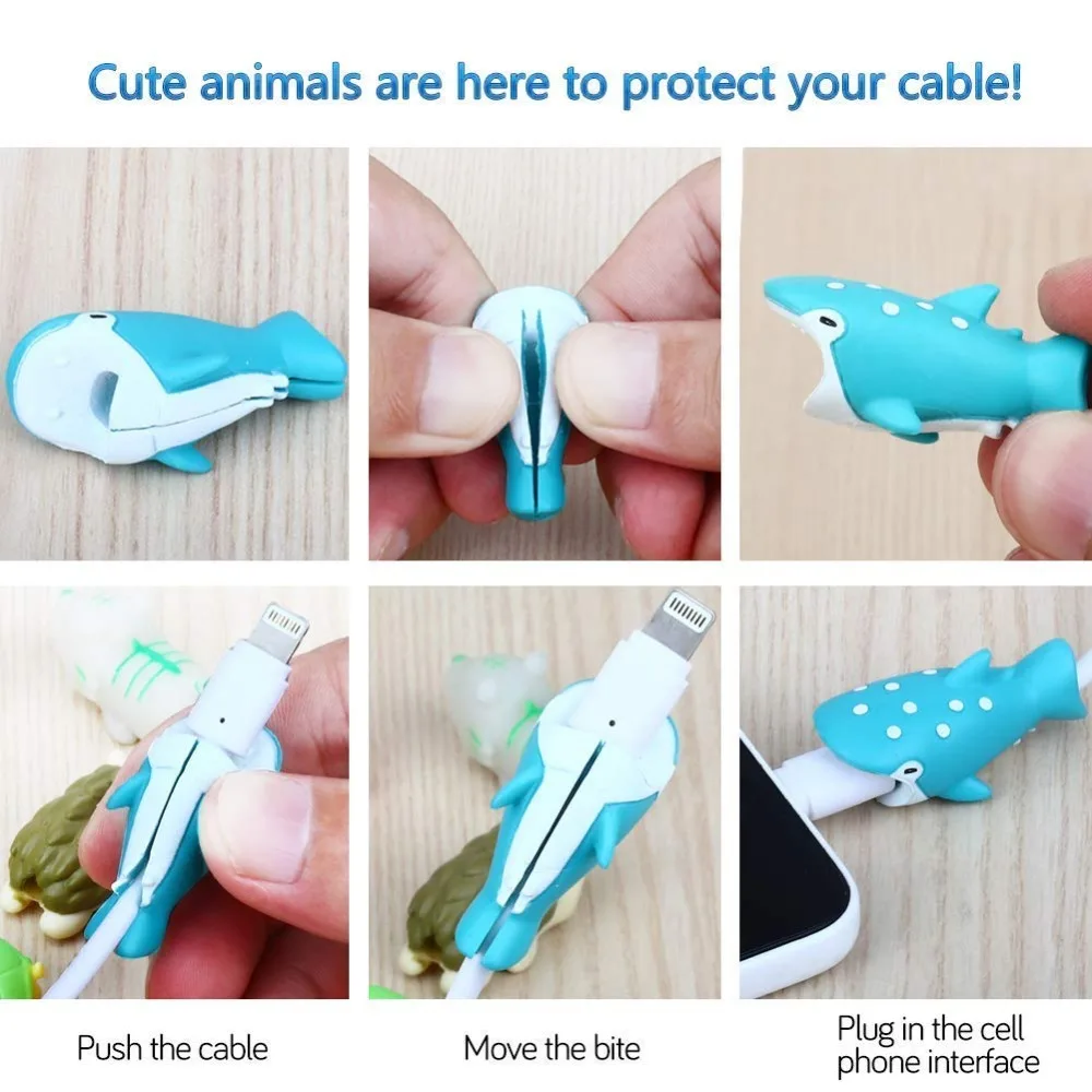 Защита от укусов животных, совместимая с кабелем для зарядки iPhone, кабель для зарядки, милые кабели для укусов, аксессуары для защиты зарядного устройства