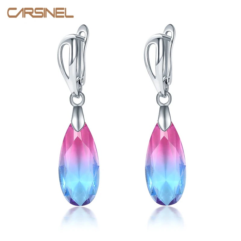 

CARSINEL Brand Trendy Tourmaline color Hoop Earrings for Women Long Gold Silver Color Bridal Engagement Earrings Jewelry Gifte