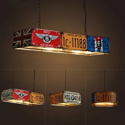 

Retro Dining Bar Loft Iron pendant lights Industrial modern license plate lamp personality Creative design for Coffee Shop Cafe