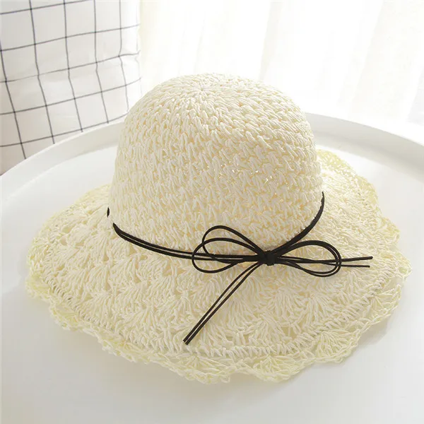 Вязанная крючком шляпа котелок женская летняя простая соломенная шляпа для отдыха Складная сотня открытая вилка бабочка узел ручной вязки шляпы от солнца пляжная одежда - Цвет: ZHENPEI5