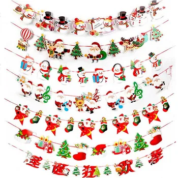 

Cartoon Pull Flags Paper Tag Santa Snowman Parachute Pendant Drop Ornaments Banner Flag Scene Layout Garlands Christmas Decor