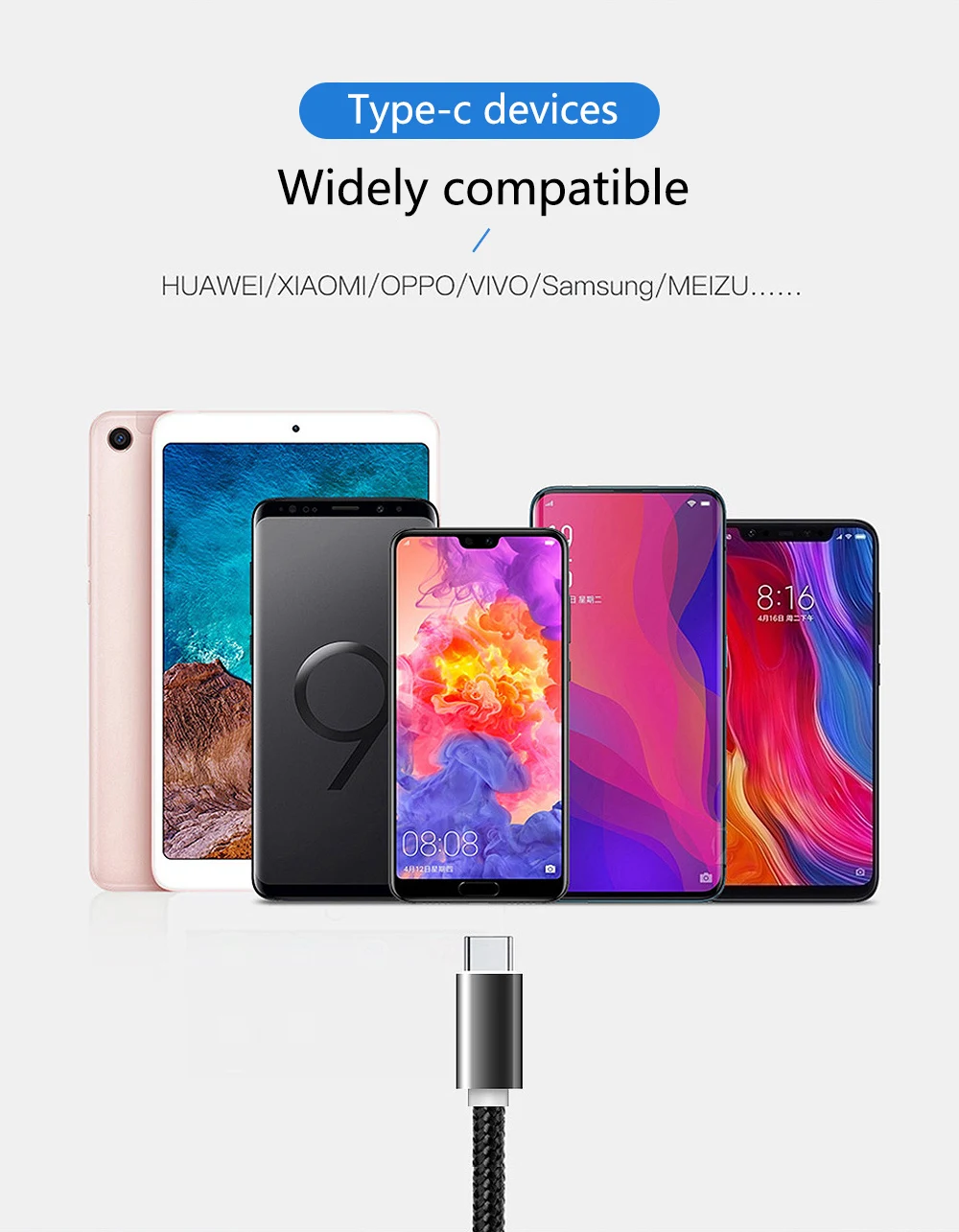 1 м 2 м 3 м usb type-C кабель для xiaomi red mi note 7 USB-C для быстрой зарядки мобильного телефона type-C кабель для samsung Galaxy S9 S8 Plus