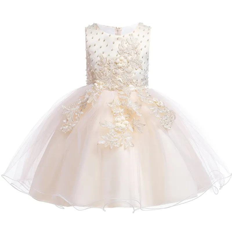 Детские платья для девочек; платье принцессы; Летние Элегантные Детские Вечерние платья; свадебное платье с цветочным рисунком для девочек; vestido infantil - Цвет: Champagne