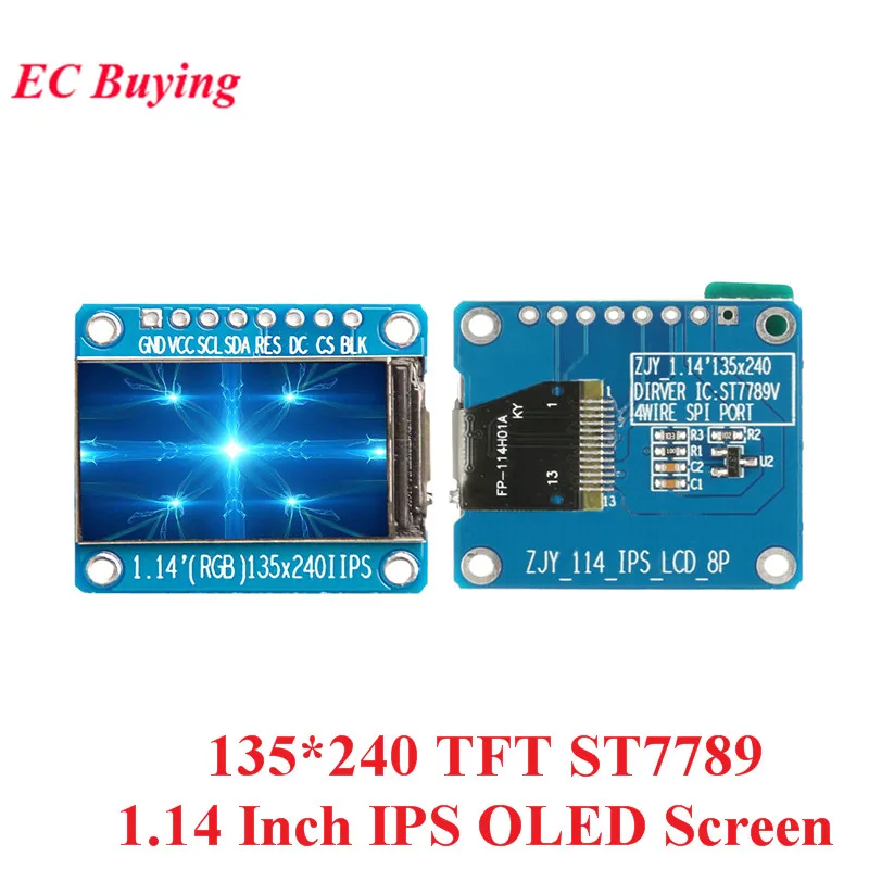 

1.14 Inch IPS OLED Display Module LCD Screen 135*240 RGB TFT for Arduino ST7789 LCD Board SPI Full Color HD OLED 8pin DIY