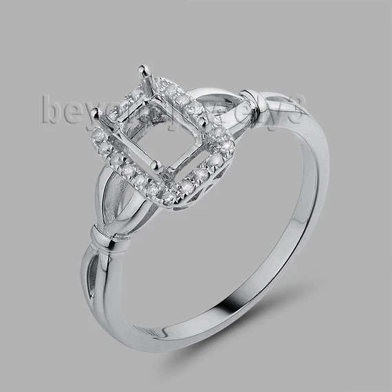 

Emerald Cut 4x6mm Solid 18Kt White Gold Diamond Engagement Rings Settings WU269