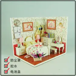 J008 DIY деревянный Миниатюрный Кукольный дом спальня Мебель игрушка Miniatura модель головоломка кукольный домик ручной работы