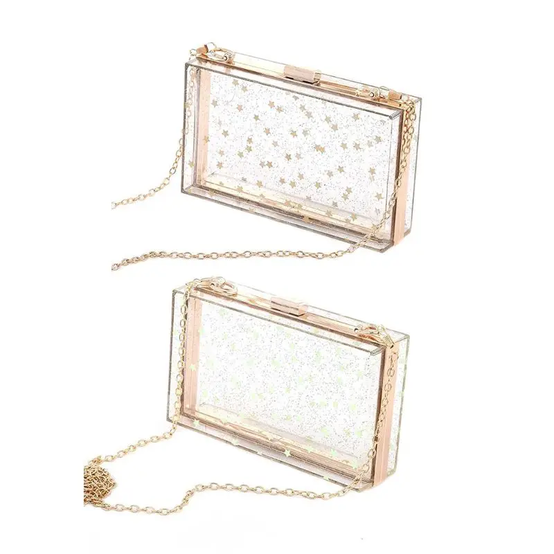 

Women Acrylic Transparent Golden Star Evening Bags Purses Clutch Vintage Banquet Handbag
