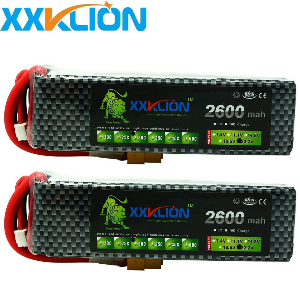 

2pcs XXKLION RC Lipo Battery 6S 22.2v 2600mAh 25C 30c 35c For RC Aircraft Helicopter Drones Car Quadcopter Airplane Batteria