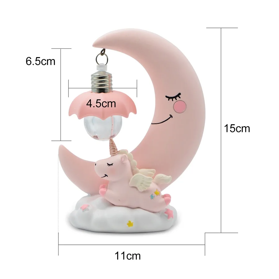  LED Night Light Unicorn Moon Resin Cartoon Night Lamp Romantic Bedroom Decor Bedside Night Lamp For - 32980532547