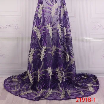 

African Tulle Lace Fabric African Lace Fabric Wedding High Quality 5yards Embroidered Tulle Lace Fabric And Beaded AMY2191B-1
