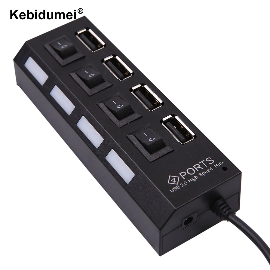 

Mini 4 Ports USB 2.0 Hub LED High Speed External USB Hub Splitter With Power on/off Switch Cable For Laptop PC Notebook Computer