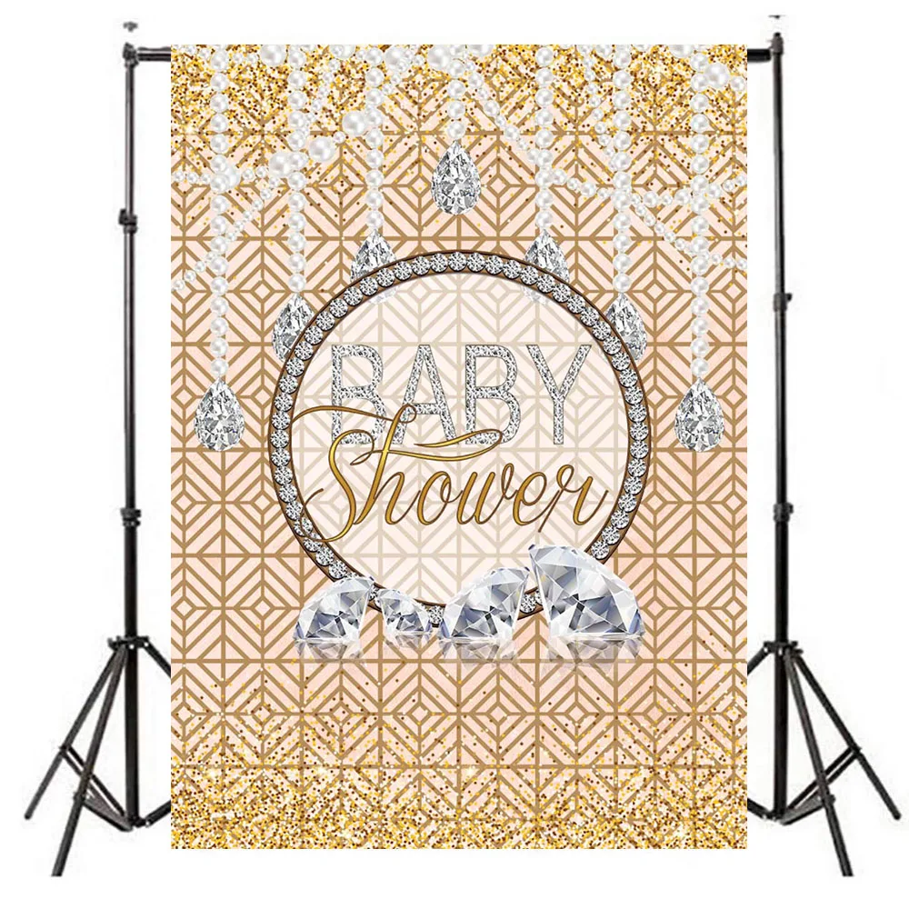 

NeoBack Diamonds and Pearls Baby Shower Backdrop Golden Light Spot Backdrops Vinyl Newborn Baby Photography Background