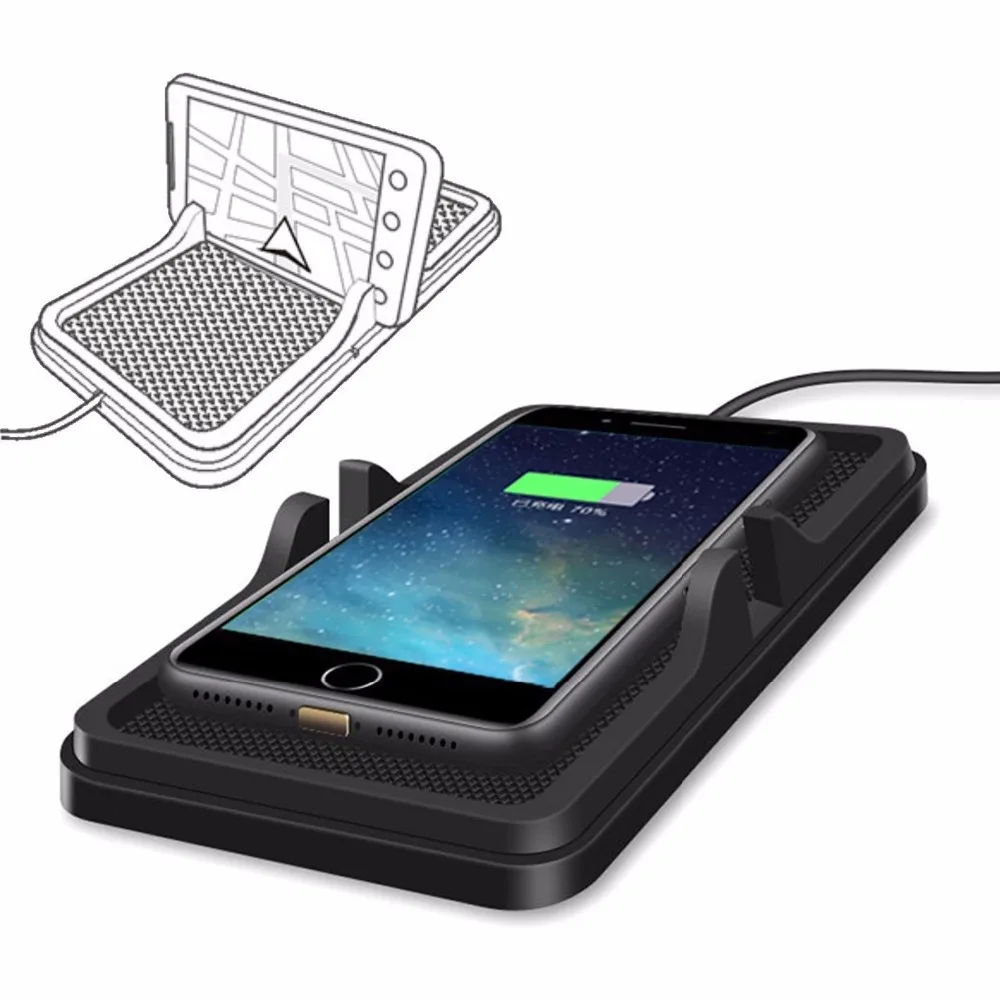 

QI Wireless Charging Pad,Silicone Charging Mat with GPS Holder Car Mount for iPhone 8/8Plus/X SAMSUNG Galaxy S8/7/6 edge Note8/5