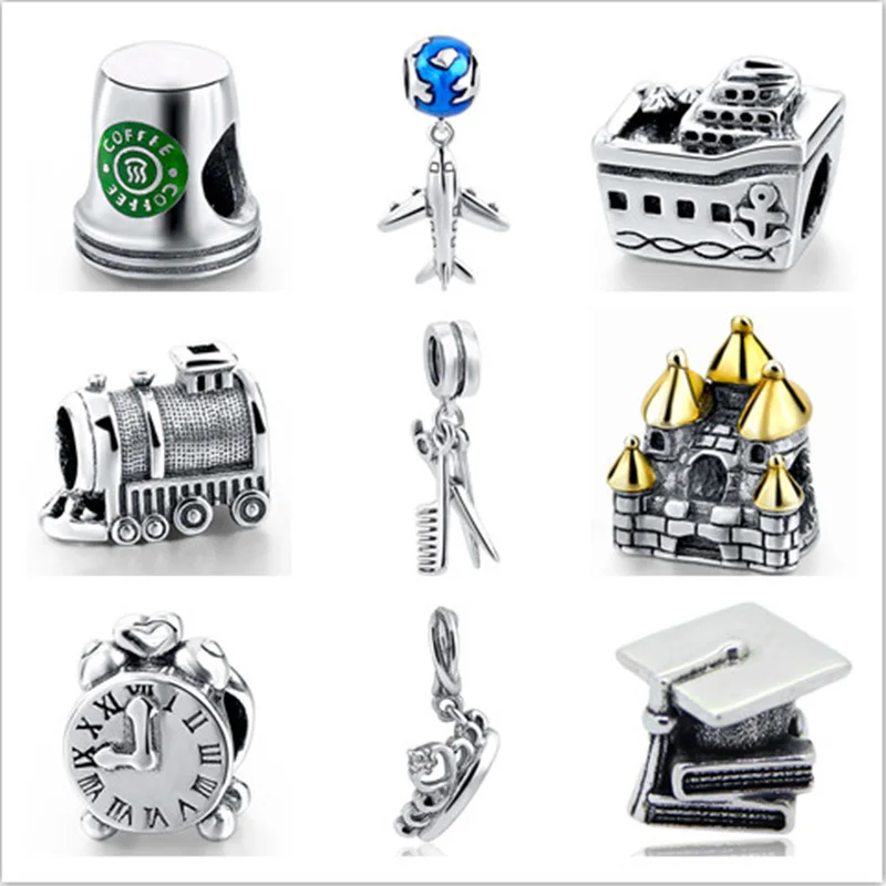 

Fit Authentic Pandora charms silver 925 original Antique Eiffel Tower Coffee cup Cross Shape Bracelet Pandora Pendant Beads Gift