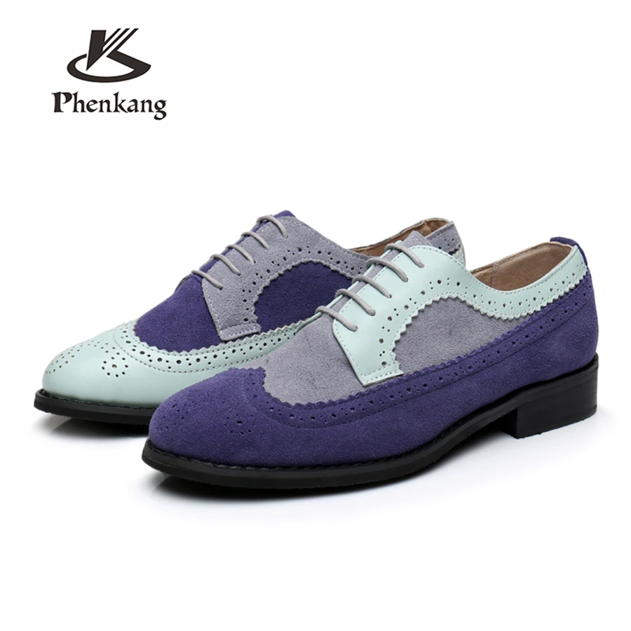 Genuine cow leather brogue men flats shoes handmade vintage casual sneakers shoes oxford shoes for men blue grey with fur