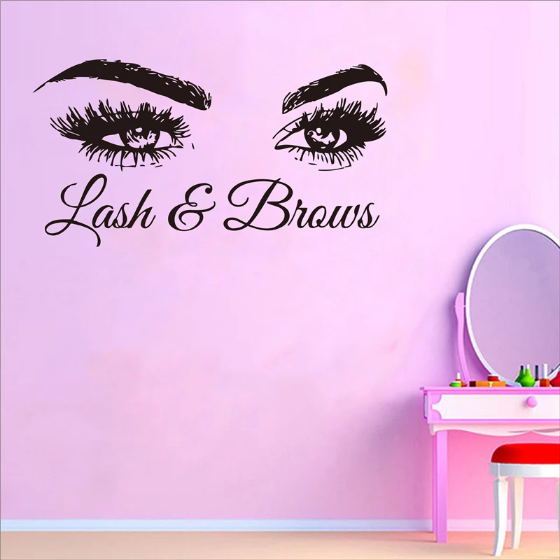 Lash& Brows глаза Цитата Наклейки на стены модные креативные виниловые ресницы красота настенные наклейки для салона бровей Магазин Декора