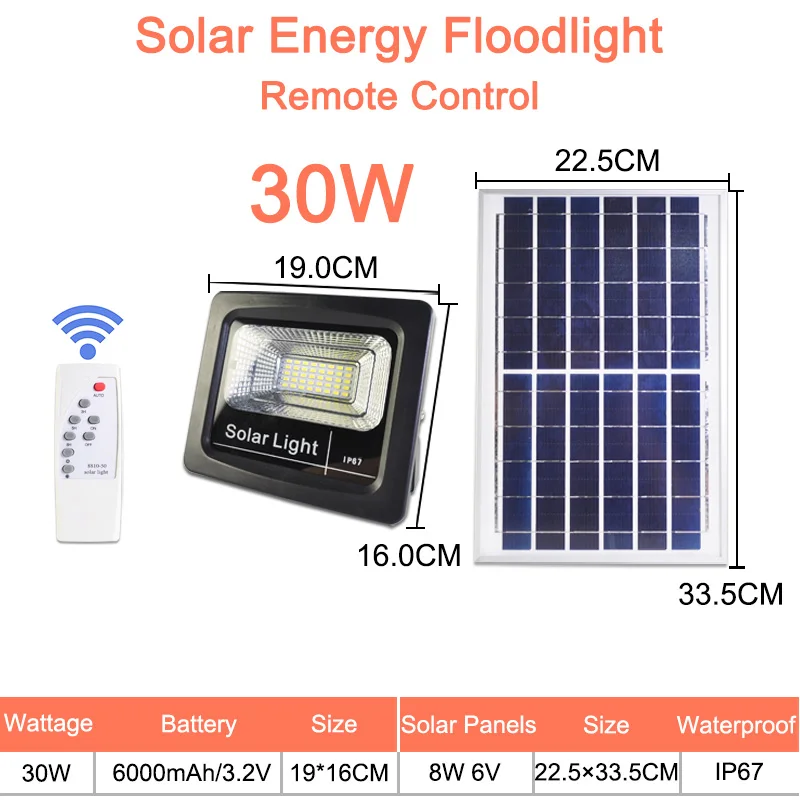 Потока СИД светильник дистанционного Сенсор отражатель Солнечный прожектор светильник, 20 Вт, 30 Вт, 50 Вт, 60 Вт RGB IP65 светодиодный солнечный светильник Водонепроницаемый светодиодный светильник на открытом воздухе - Emitting Color: Solar Floodlight 30W