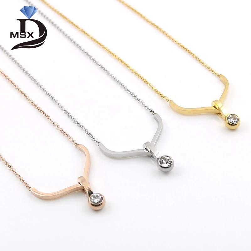 

MSX Simple Crystal Can Be Slide Pendant Necklaces for Women Chain Stainless Steel Jewelry Gift bijouterie