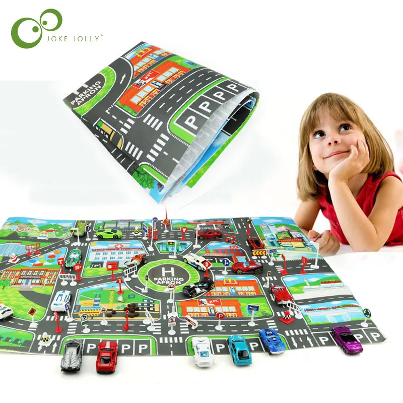

83*58CM Kids Toys City PARKING LOT Roadmap Map DIY Car Model Toys Climbing Mats English Version WYQ