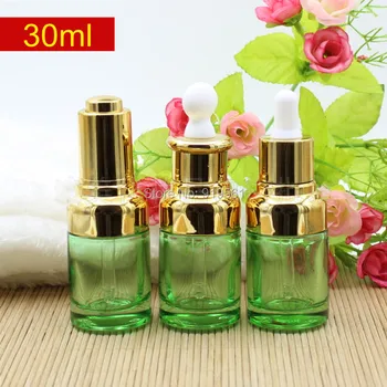 

Free Shipping 30ML green Glass Drop Bottle, Gold Shoulder White Bulb / Silver Pump Oil Bottle Glass Bottle Serum Container