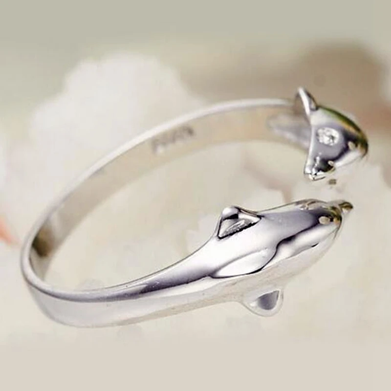 OMHXZJ, модное простое кольцо с дельфинами для влюбленных пар, 925 пробы Серебряное кольцо с открытой регулировкой для женщин и мужчин, подарок RG06