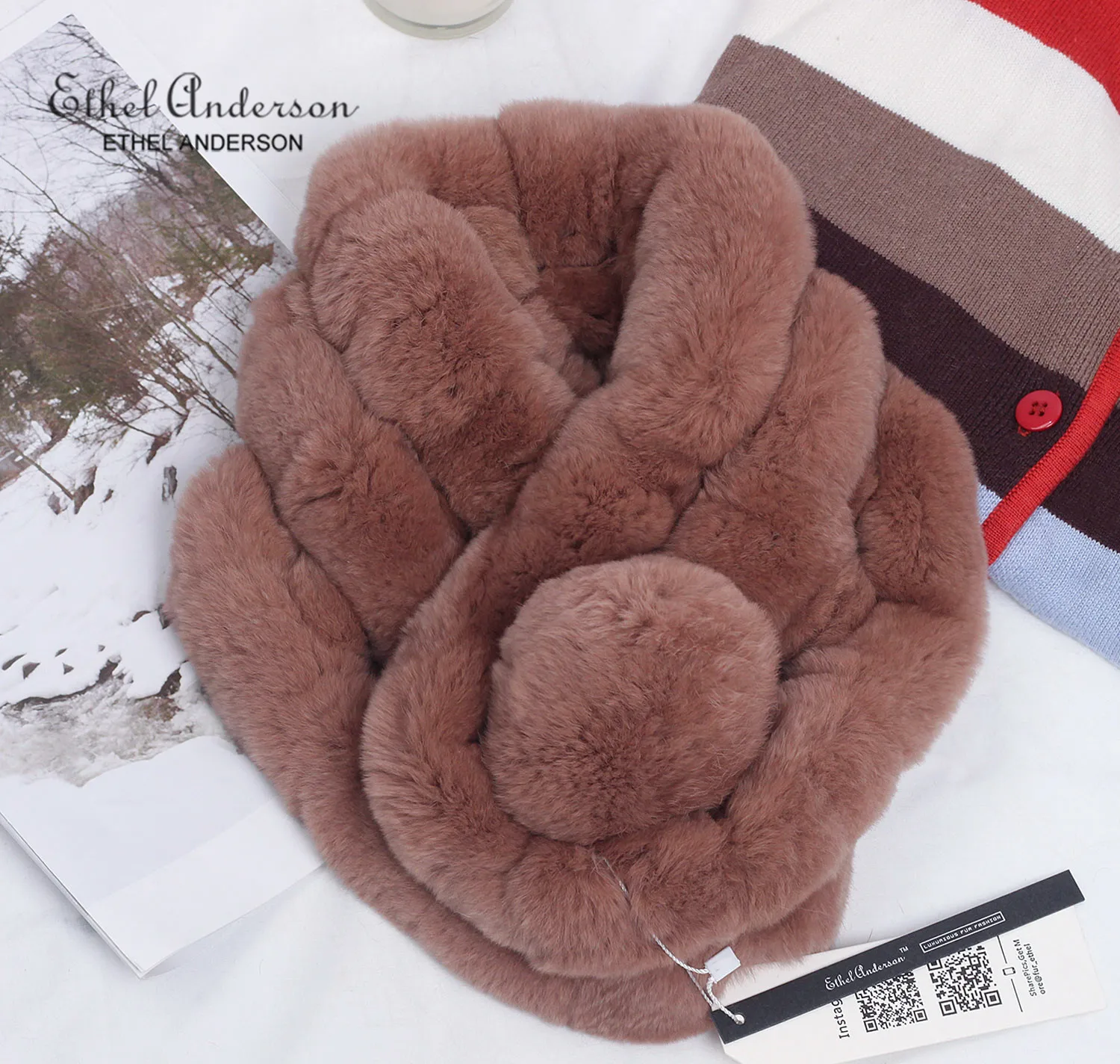 Rex Rabbit Fur Scarf Autumn Winter Real fur Scarves Natural With Ball Rings |