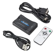 1080P VGA к SCART видео аудио конвертер адаптер+ пульт дистанционного управления+ USB кабель+ VGA кабели