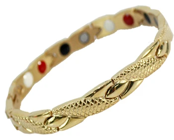 

Free Shipping! New Arrival!4 in 1 bio infrared ion magnet germanium full gold energy hologram bangle bracelet