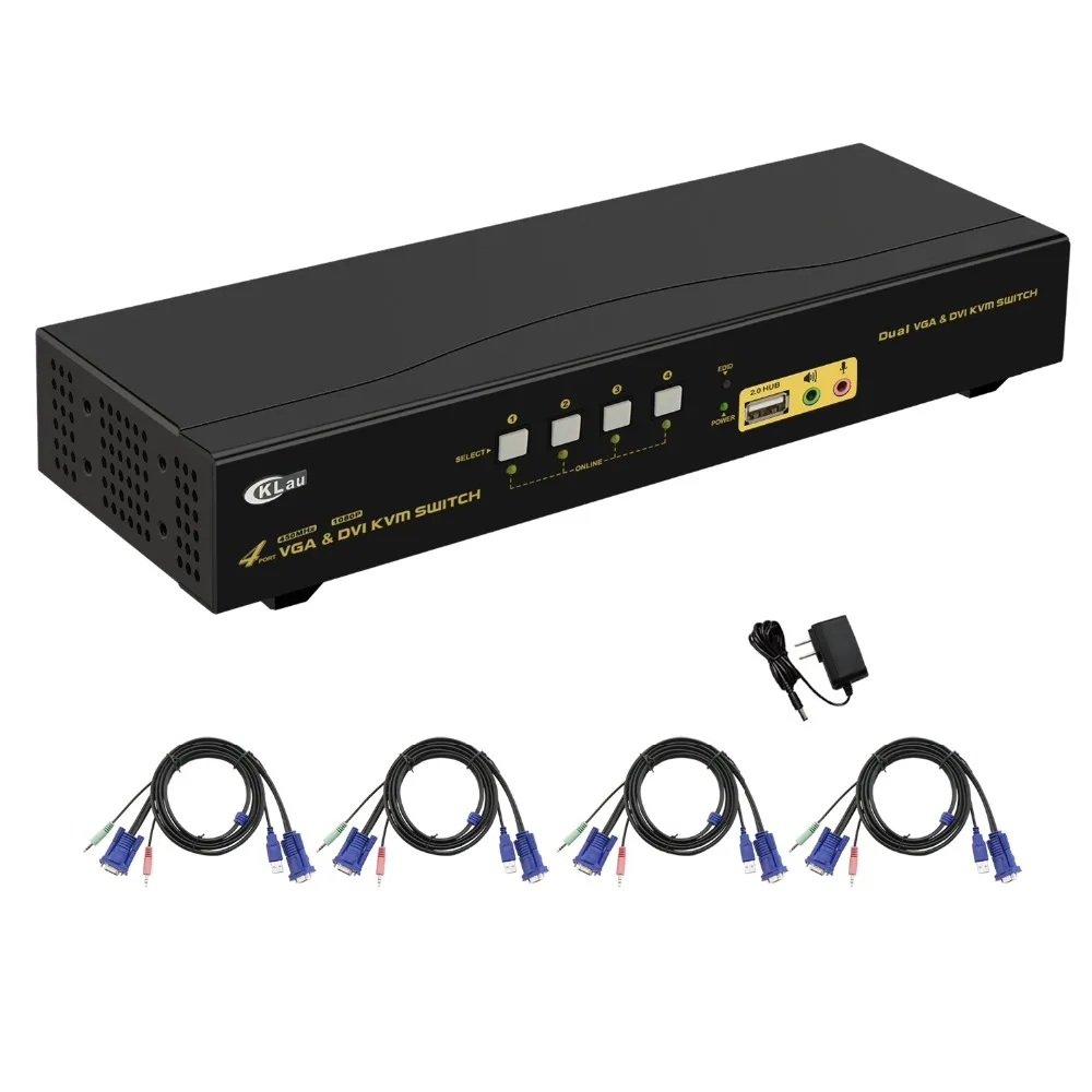 4 портовый двойной монитор KVM Swith Расширенный дисплей DVI + VGA порт sup 2048x1536 1080P с USB2.0