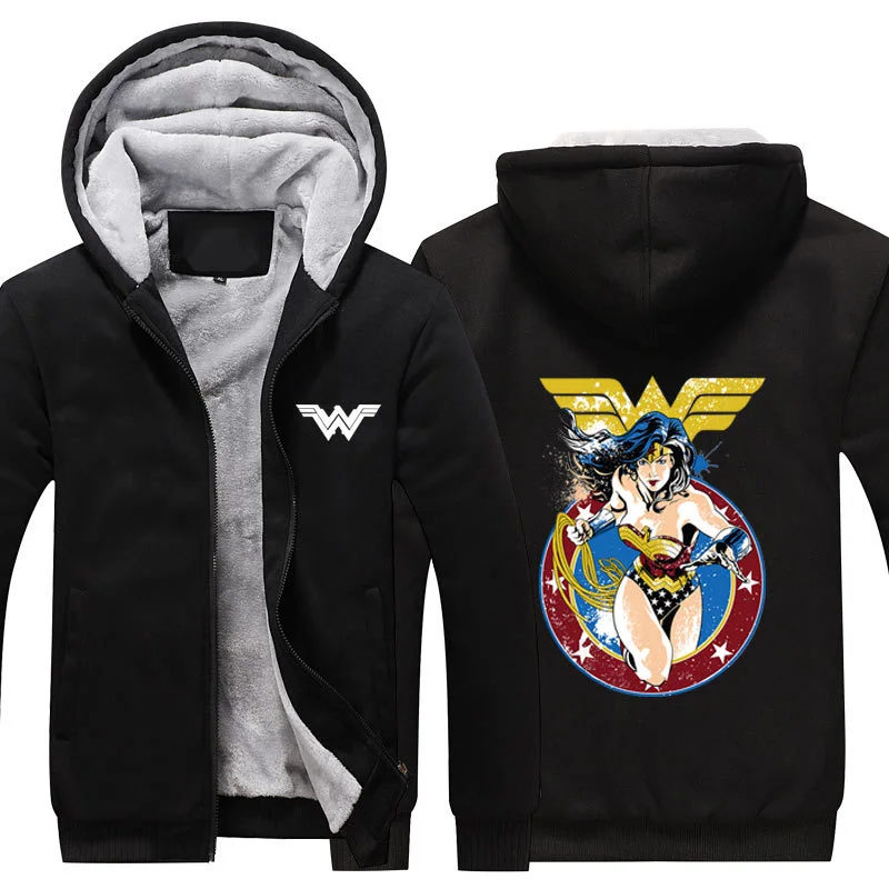 Fans Wear Unisex Winter Wonder Woman Printed Hoodie with Pocket Double 11 Movie Casual Coat Cosplay Costume Hoodies