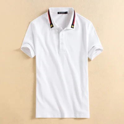 Отличная модная дизайнерская рубашка-поло летняя новая хлопковая Классическая однотонная рубашка поло для мужчин одежда с коротким рукавом 4XL 5XL 81855 - Цвет: Белый