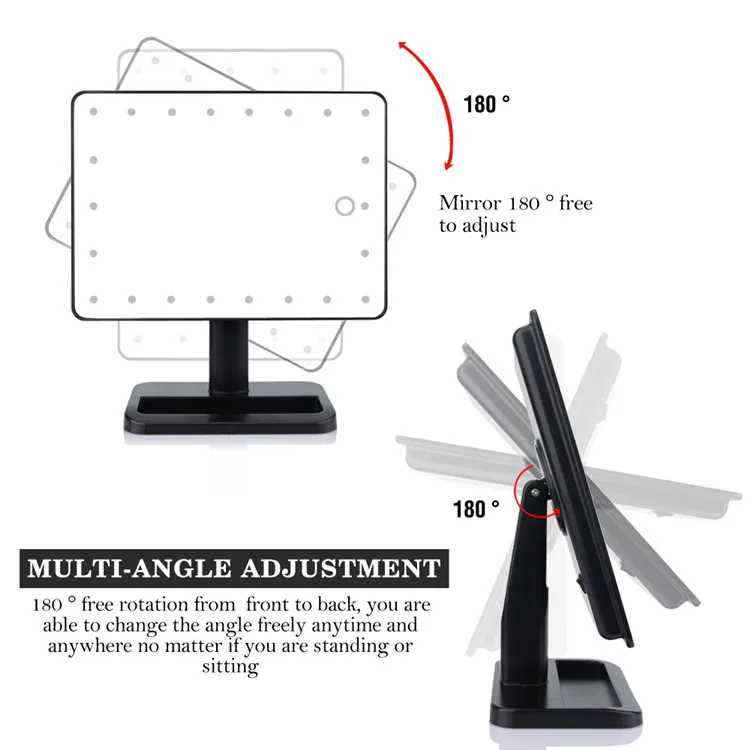 22 светодиодный зеркало для макияжа с сенсорным экраном, регулируемое косметическое зеркало с вращением на 360 градусов, профессиональное косметическое зеркало с подсветкой