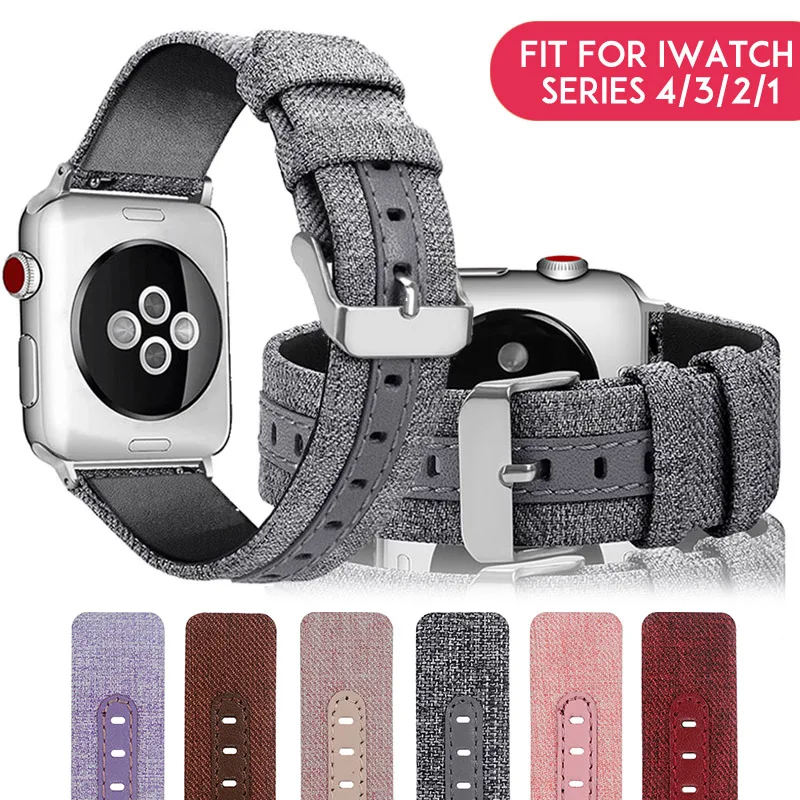 Laforuta 40 мм 44 ремешок для Apple Watch 42 38 iWatch кожаный тканевый браслет часы спортивные