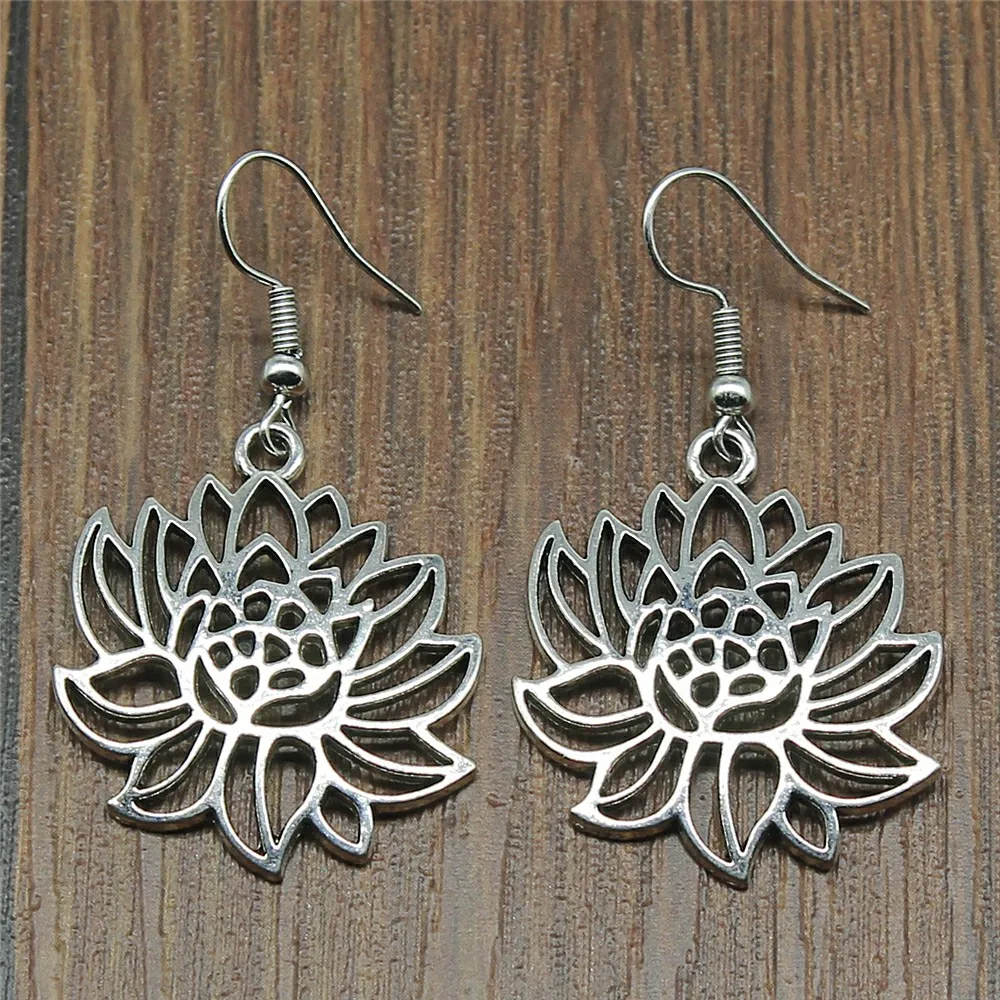 Винтажные Новые Модные Простые 27x31 мм Lotus очаровательные Висячие серьги для