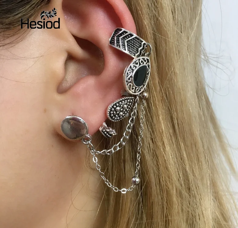 Hesiod Bohemia Steampunk Earring Set Antique Silver Tears Earrings Ear