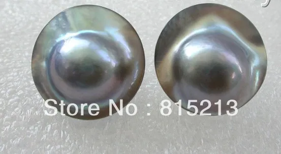 

wb00327 stunning big 24mm round gray south sea mabe pearl earrings 14KGP stud