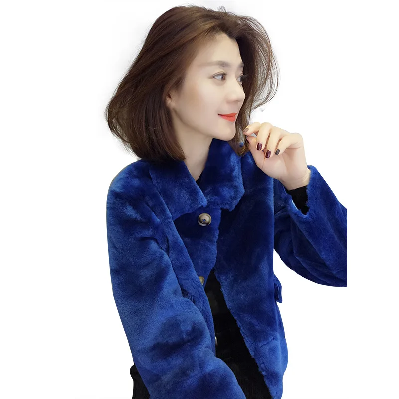 Women real fur Coat Female Jackets Solid Short Fashion Long Sleeve Wool Skin Winter Spring Warm Ladies' Top Short coat