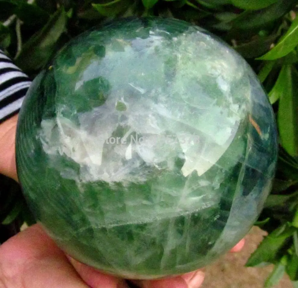 

huij 00261 AAA NATURAL BLUE GREEN FLUORITE CRYSTAL SPHERE Healing Bronze Statue