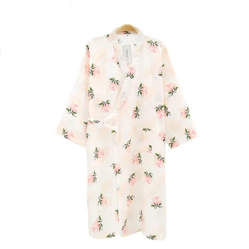 

Ladies Robe Summer Casual Home Wear Kimono Bathrobe Gown Print Flower Nightgown Negligee Soft Cotton Nightdress Sleepwear