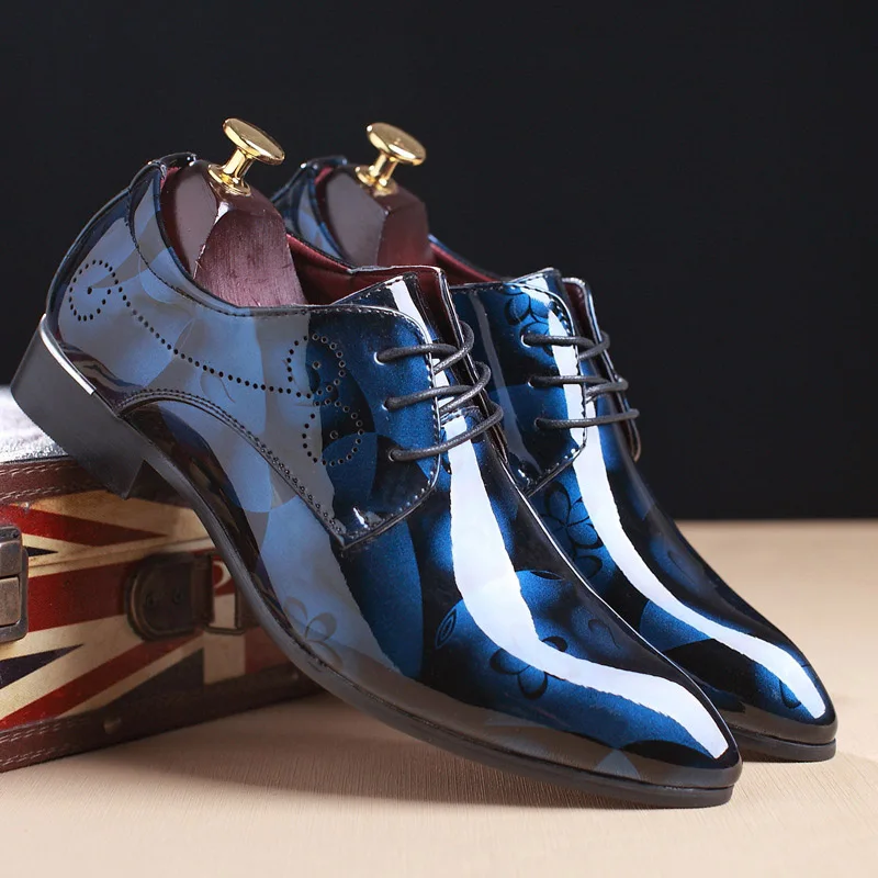 Официальная обувь из лакированной кожи; мужские туфли-оксфорды; Мужские модельные туфли; классический итальянский бренд; sapato social masculino zapatilla hombre - Цвет: Синий