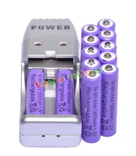 12x AAA 3A фиолетовый цвет 1,2 в Ni-MH 1800 мАч аккумуляторная батарея + USB зарядное устройство