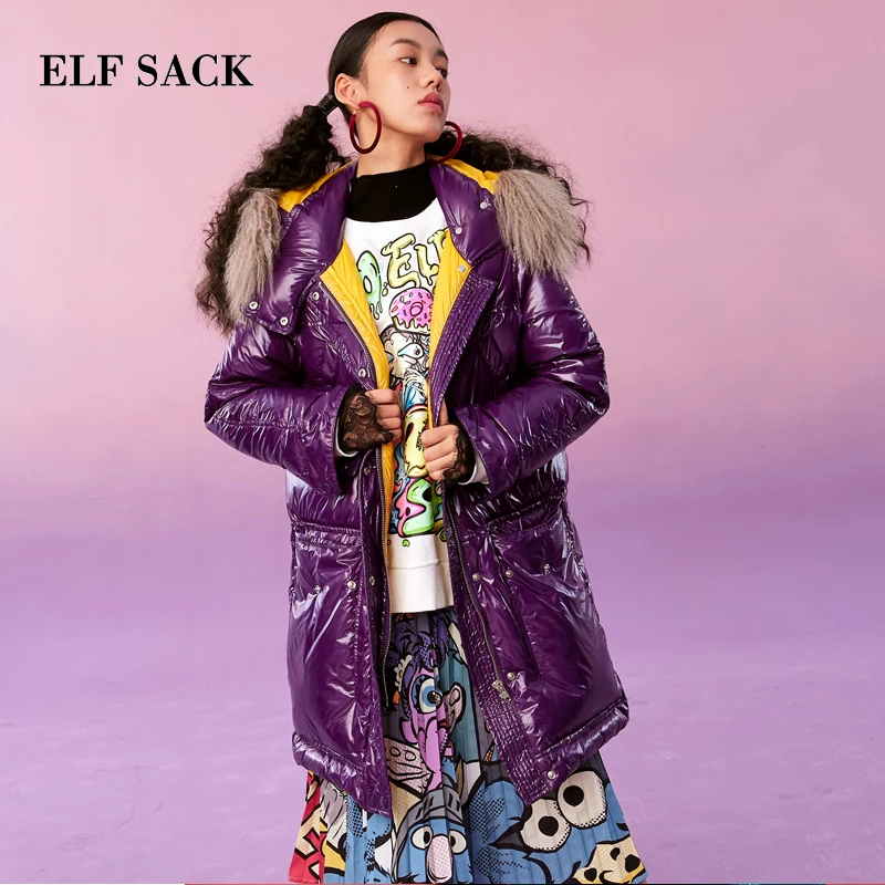 ELF SACK New Woman Down Coat 90% White Duck Down Casual Women Jackets Solid Wide-waisted Femme Winter Wearing Coats For Women
