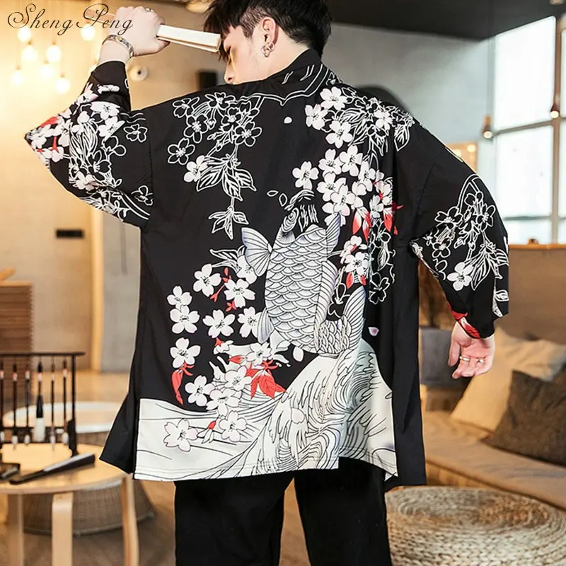 Японское кимоно кардиган для мужчин haori yukata мужской самурайский костюм одежда кимоно куртка мужская кимоно рубашка yukata haori V1532 - Цвет: 1