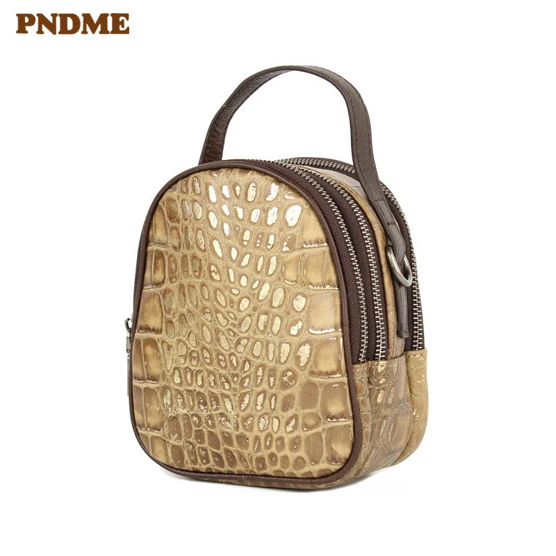 

PNDME fashion vintage designer luxury genuine leather small ladies handbag cowhide embossed women's mini shoulder crossbody bags