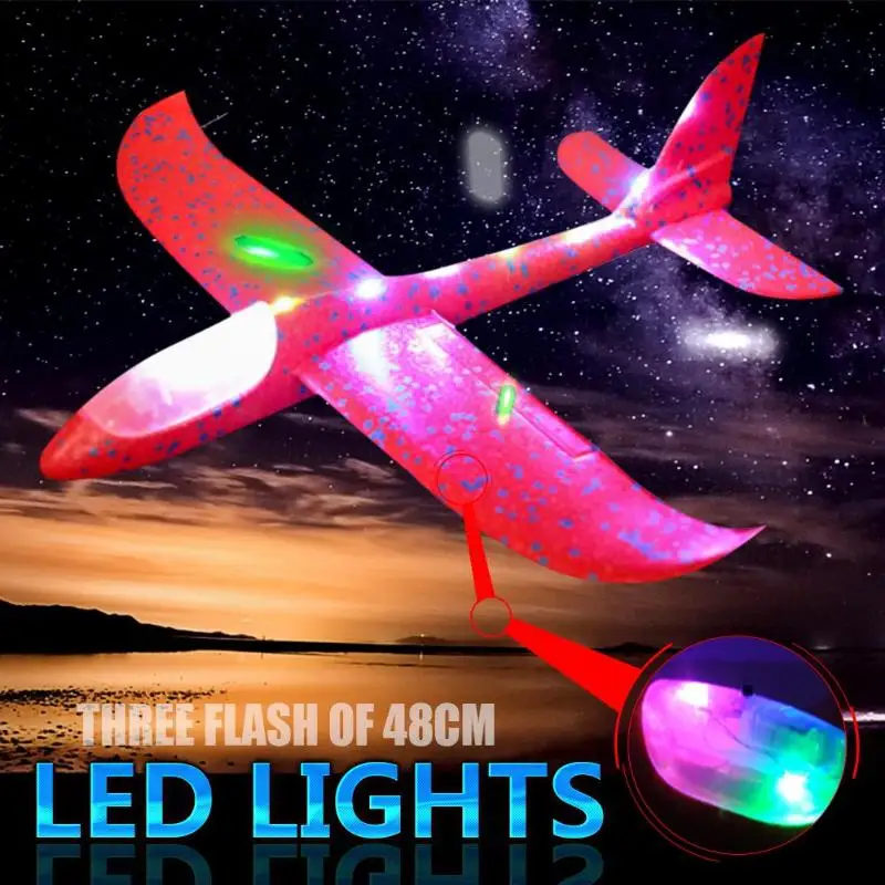 48 см светодиодный ручной запуск метательный самолет планерный самолет инерционная пена EPP игрушка детский самолет модель светодиодный ночной самолет