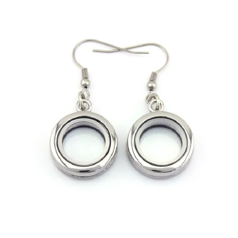 

20mm Alloy Floating Locket Earrings Silver Plain Glass Living Floating Locket Earrings 5PAIRS