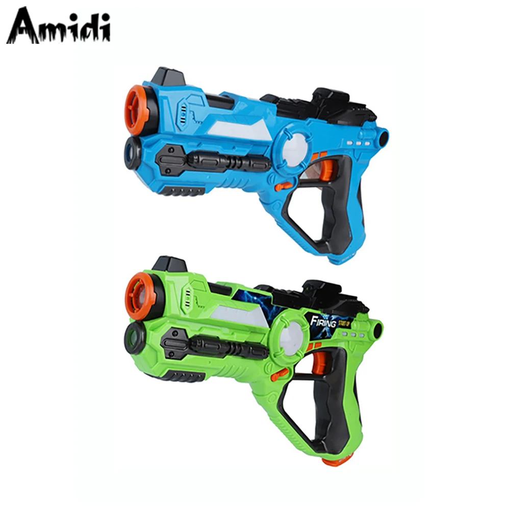 aomeiqi 2 adet takim cs oyunu oyuncak silahlar yesil ve mavi elektrikli savas oyuncak tabanca kizilotesi sensor plastik lazer etiketi tabancasi toy guns aliexpress