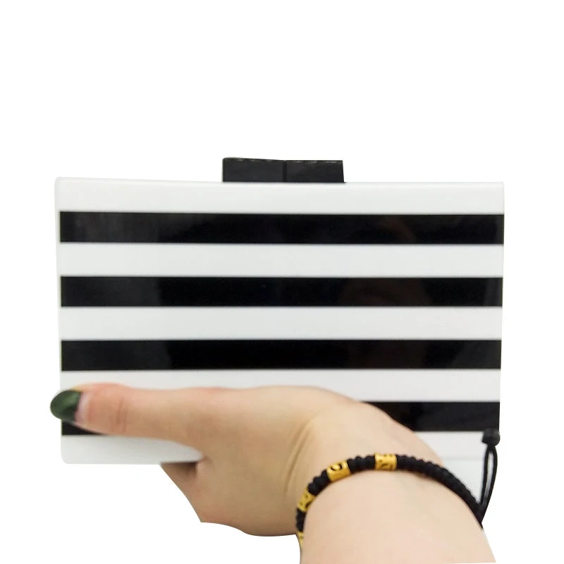 Boutique De FGG черно-белая полосатая Женская акриловая коробка вечерний клатч Сумки женские цепи сумки через плечо сумка через плечо